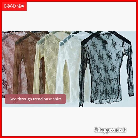 Long Sleeve Mesh Top Sheer Floral Embroidery Mock Neck Layering Tee - Picture 6 of 7